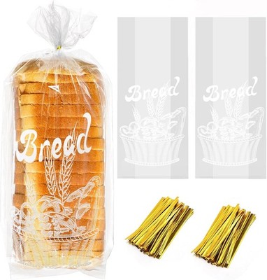 200 Pack Bread Loaf Packing Bags W/ Ties Printed Bread Bag Homemade Bread/Bakery