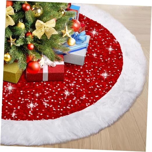 Red Christmas Tree Skirt for 6ft Trees – 36 Inch Thick Festive Base  