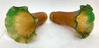 Lot of 2 Vintage Amber & Green Tiffany Style Fluted Lily Lamp Shades