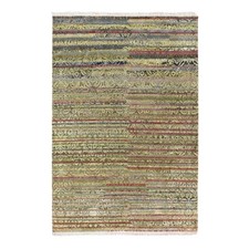 6'1" x 9'1" Brown & Green Abrash Design Silk with Wool Hand Knotted Rug R75644
