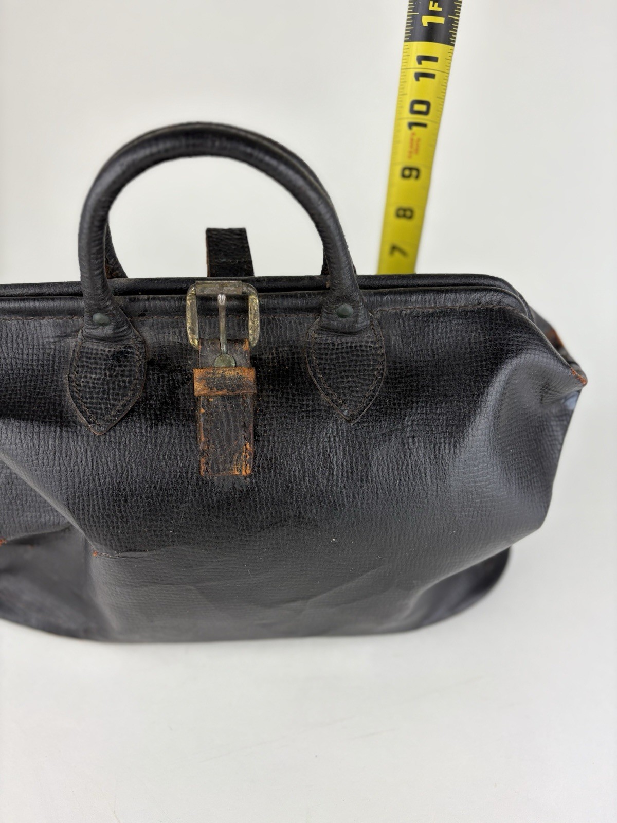 Vintage Antique Medical Doctor Bag Rare Pre 1900, Black Leather Buckle Strap