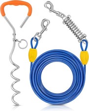 Dog Tie Out Cable and Stake, 30ft Heavy Duty Dog Leads for Yard 4in Shock