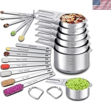 Measuring Cups and Spoons Set of 20, 7 Stainless Steel Nesting Measuring