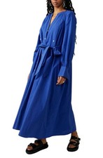 NWT Free People Charlie in Blue Long Sleeve Belted Cotton Shirt Dress M $148