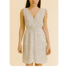 Collective Concepts dress V-neck faux wrap white Navy blue polka dot SZ SM