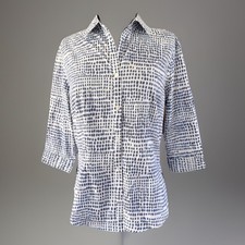 Liberty of London Tanna Lawn Blue Dotted Button Up 3/4 Sleeve Fitted US 8