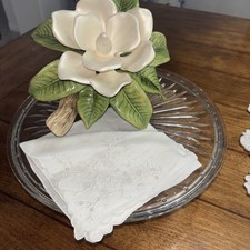 Vintage Linen Floral Wedding Handkerchief Embroidered, Off White