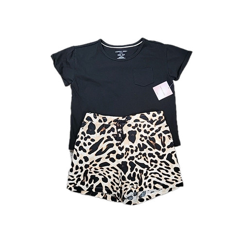 Happily Grey Girls Two Piece Outfit Size 7-8 Leopard Shorts And T Shirt