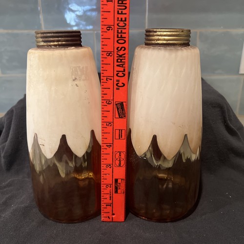 Original Vintage Lamp Shape Set Glass Half Frosed 9” T- 2” Fitter No Chips - Picture 2 of 20