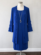 R M Richards Dress Size 12 Royal Blue 2-Piece Dress Jacket Set with Necklace