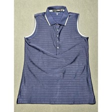 RLX Ralph Lauren Golf Sleeveless Polo Shirt Womens Medium Navy Blue Striped Top