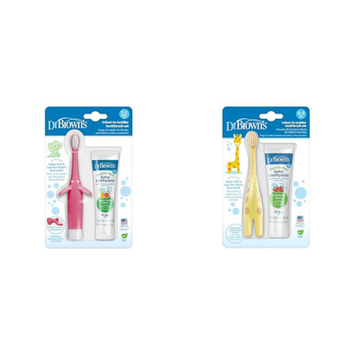 Infant-To-Toddler Toothbrush Sets, Pink Elephant & Giraffe with Fluoride-Free Ba