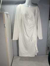 Women's Solid Short Sleeve Dress Ivory Ruching With Ruffle On Front Side Size 18