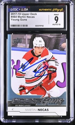 MARTIN NECAS SIGNED 2017-18 UPPER DECK YOUNG GUNS CARD #464 CGC 9 JSA 10 AUTO