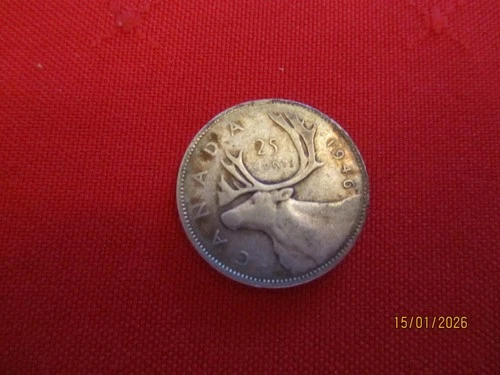 1946  Silver Twenty-Five Cents Coin  From Canada .  Condition VG