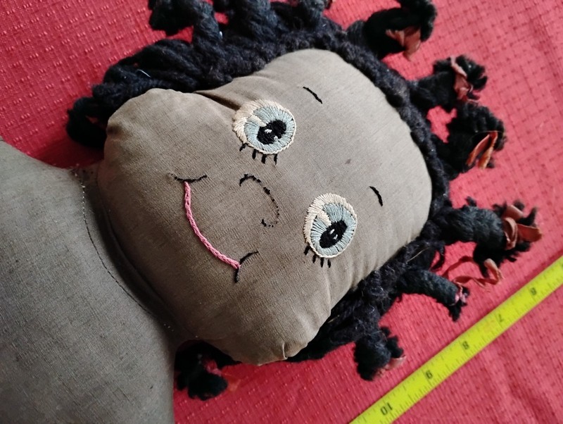 Vtg  18" Primitive Black Americana Folk Art Handmade Cloth  Doll  Early -1940's