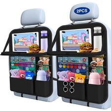 Oneyus Car Backseat Organizer with Table 2 Pack Food Tray, Black