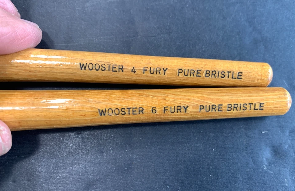 Lote de manijas de madera vintage pinceles de cerdas puras marca Wooster Fury #4 y #6 Foto 4 de 4