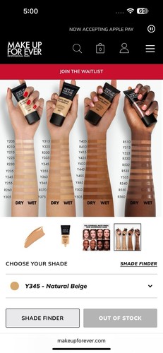 MAKE UP FOREVER Matte Velvet Skin Blurring Powder Foundation Y345~ .38 oz New - Picture 5 of 5