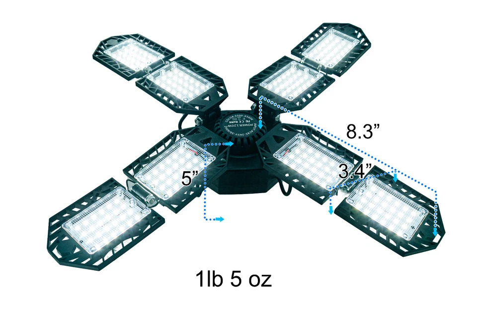 Garage Led Light Bulb 180W LED w/ 8 Adjustable Leaf Panels Garage Ceiling Light - Image 4 of 4