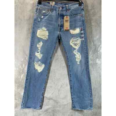 Levi's Men's 501 Original-Fit Button Fly Ripped Denim Jeans SZ 32X34