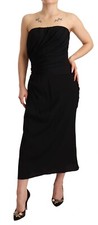 DOLCE & GABBANA Dress Black Silk Stretch Strapless Sheath Midi IT40/US6/S $2800