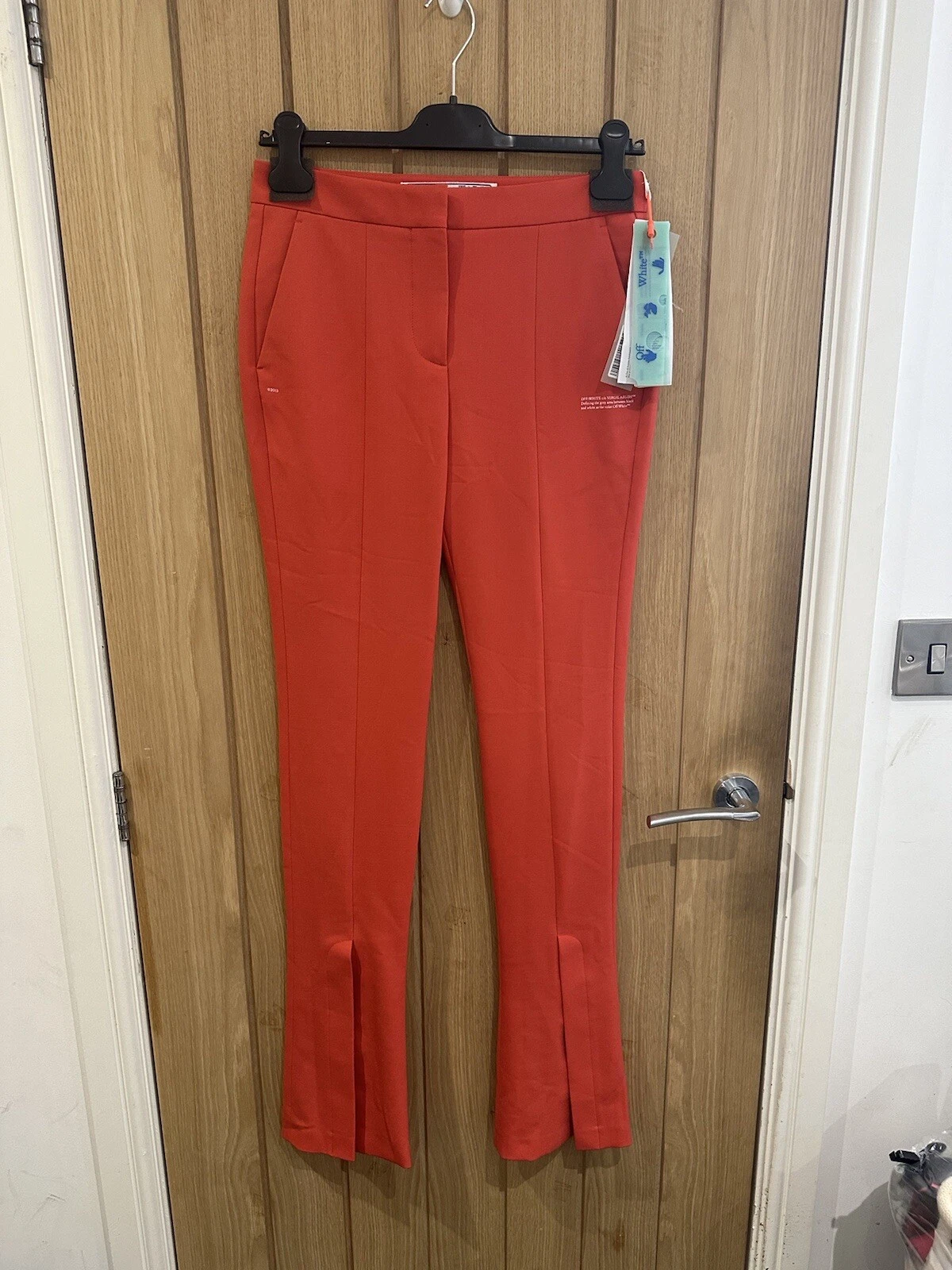 OFF WHITE PANTALONI SVASATI BIANCHI SPLIT ORLO taglia small ORIGINALI IMBALLO ORIGINALE £475 #W7