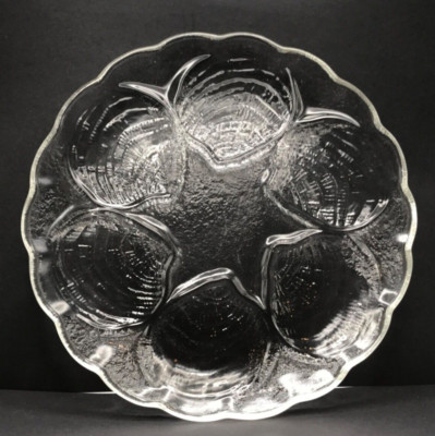 Vintage Glass Oyster Plate Clam Plate Half Dozen Clear 8 