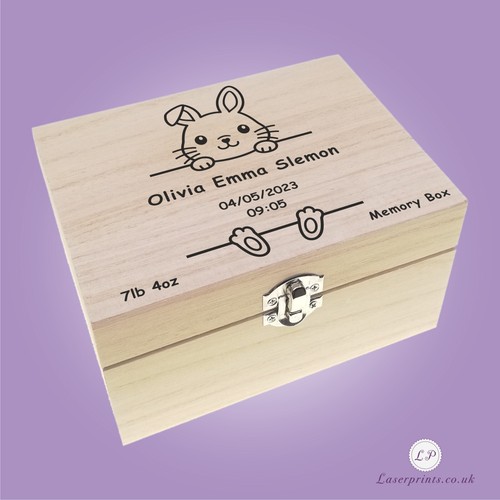 Caja de recuerdo infantil personalizada artesanal regalo de madera bebé niños almacenamiento - Imagen 6 de 13
