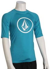 Volcom Boy's Lido Solid SS Rash Guard - Barrier Reef - New