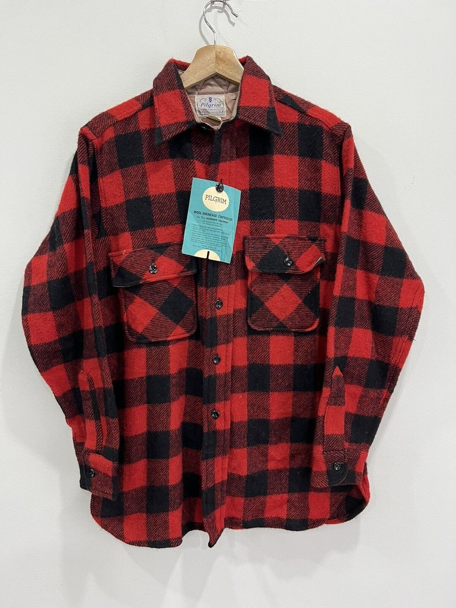 Vtg 1950s 60s Pilgrim Button Up Shirt Buffalo Plaid with tag