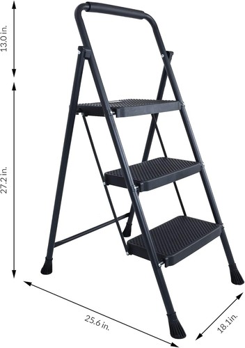 Compact Folding Step Stool - Dark Gray, 3-Step Ladder with Anti-Slip Design - Picture 7 of 8