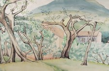 Original Charcoal & Watercolour, 'Olive Grove', 1940's , Frank Harold Read