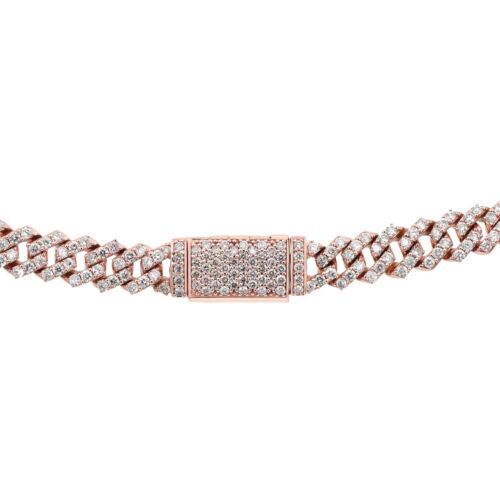 8.43Cttw Round Cut Diamond Cuban Link Statement Necklace 14K Rose Gold 17.5 In - Picture 4 of 7