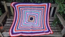 Sweet Vintage crochet Patchwork wool granny picnic  blanket  39 x 36 inch 