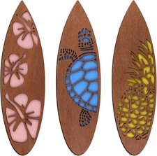 3 Pcs Surfboard Wall Hanging Sign Wooden Beach Decor Hawaiian Tropical Hibiscus