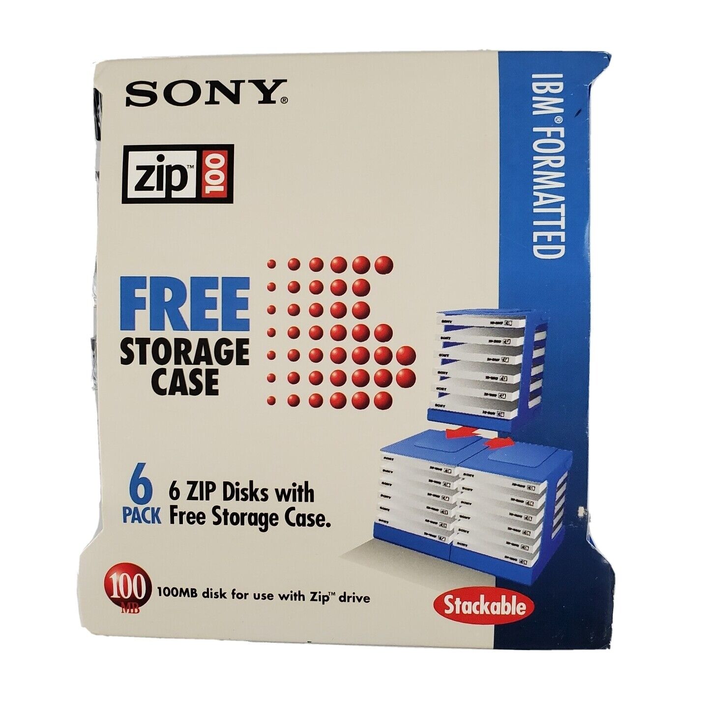 Sony Zip Disk 100MB Pack of 6 Sealed IBM Formatted Storage Case
