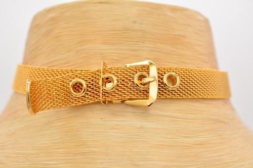 Vintage Choker Necklace Mesh Chain Belt Buckle Collar Gold Chunky NOS 90s Bin4A - Picture 2 of 12