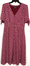 Lauren Ralph Lauren Women Floral Crepe Short Sleeve Midi Dress Sz 6 Red Button