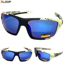 Mens MILITARY TACTICAL Fishing Hunting Wrap Camouflage Camo SUNGLASSES Blue Lens