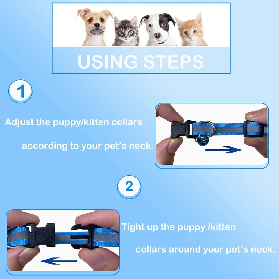5PCS Reflective Nylon Collar With Bell Cat kitten Small Dog Puppy Pet Adjustable - Image 4 of 4