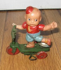 Antique VTG Occupied Japan Celluloid Boy On Scooter Clockwork Wind Up Rare