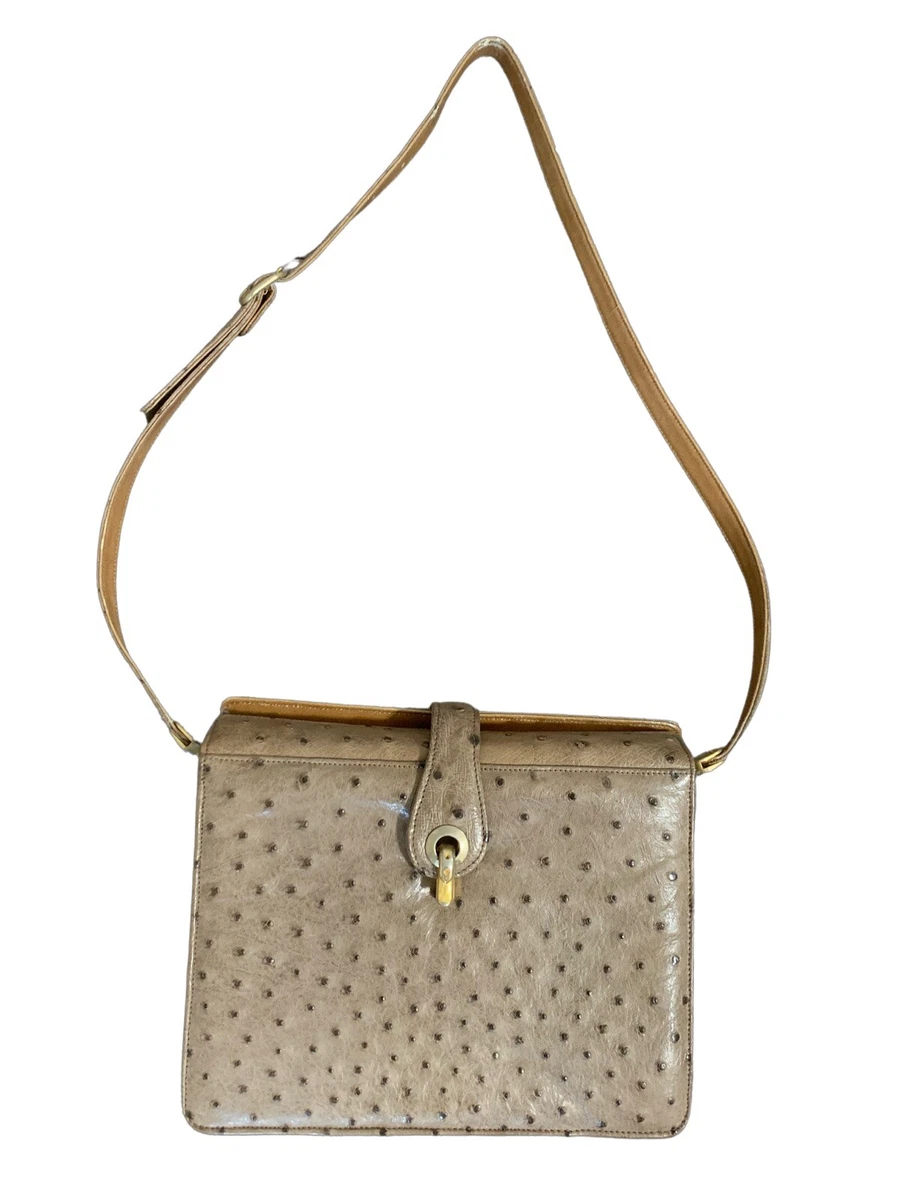 Ostrich Top Handle Crossbody Bag Tan