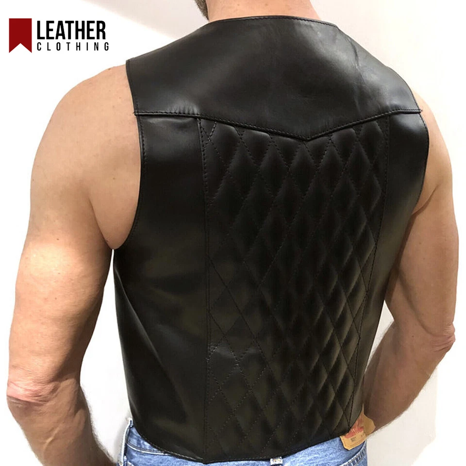 New Genuine Calf leather Bar vest Open Front Sleeveless Fetish gay BDMS - Image 3 of 3