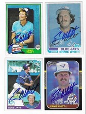 ERNIE WHITT 4 DIFFERENT SIGNED BASEBALL CARD LOT TORONTO BLUE JAYS 1981 82 83 87