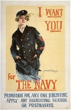 Original Vintage Plakat I Want You f&uuml;r Die Marine USA WWI Welt War Propaganda Ol