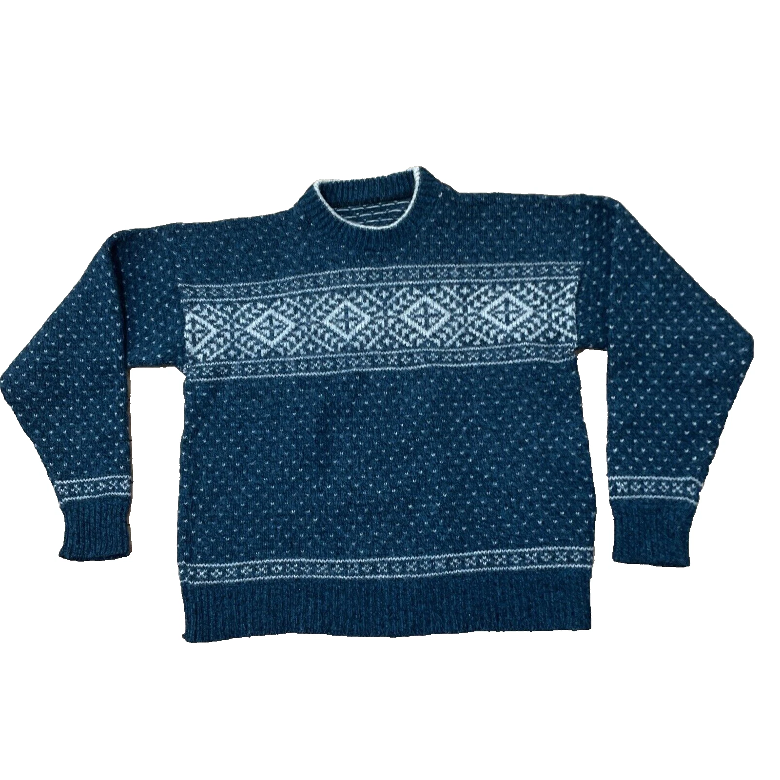 WOOL Blend VTG Sweater Men M Green Mock Neck Retro Cabin FairIsle No Tags 42"