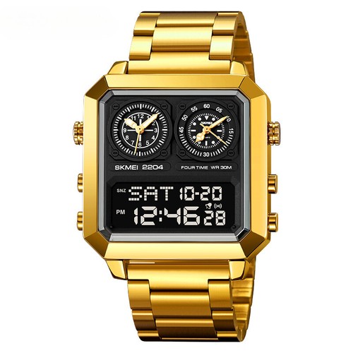 Square gold watch, dual dial pointer, electronic multifunctional watch - Picture 6 of 24