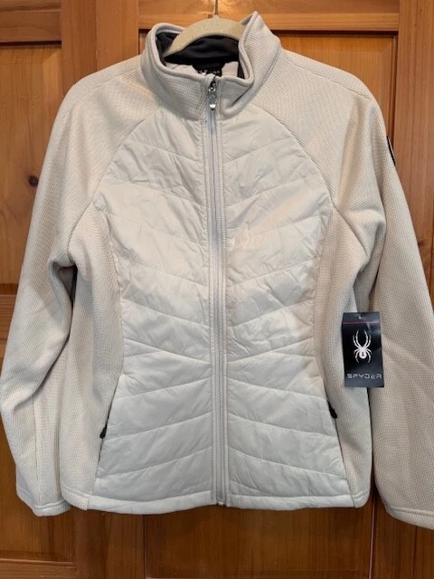 OFF WHITE NUOVA GIACCA IBRIDA DONNA SPYDER NOVA FULL ZIP TAGLIA LARGE MOONBEAM BIANCO SPORCO
