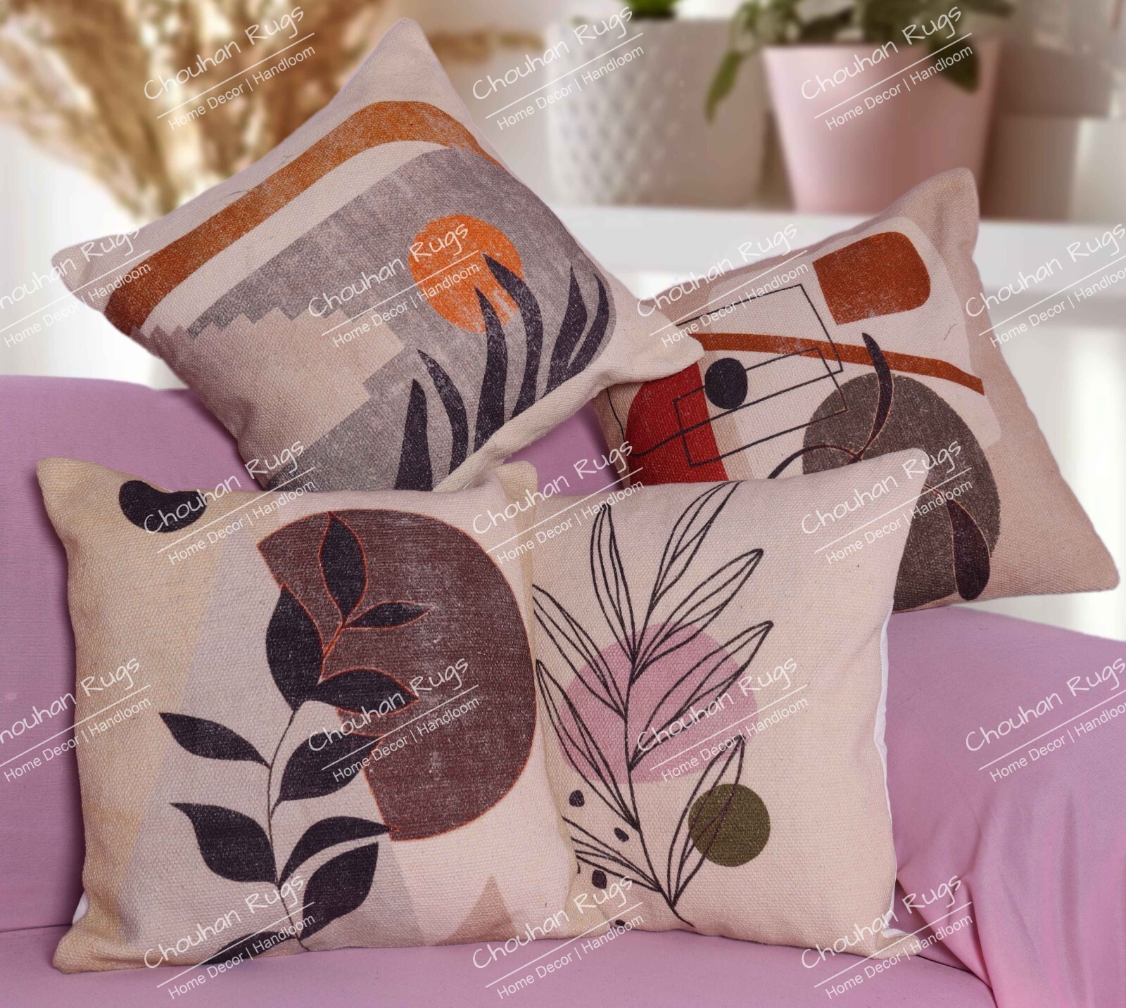 Hand Woven 4 Set Digital Printed Cotton Pillow Cover Cases For Sofa Decorate 18